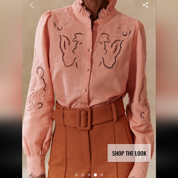 Sezane Lilia Peach Blush Button Down Shirt with Embroidery - Picture 4 of 6